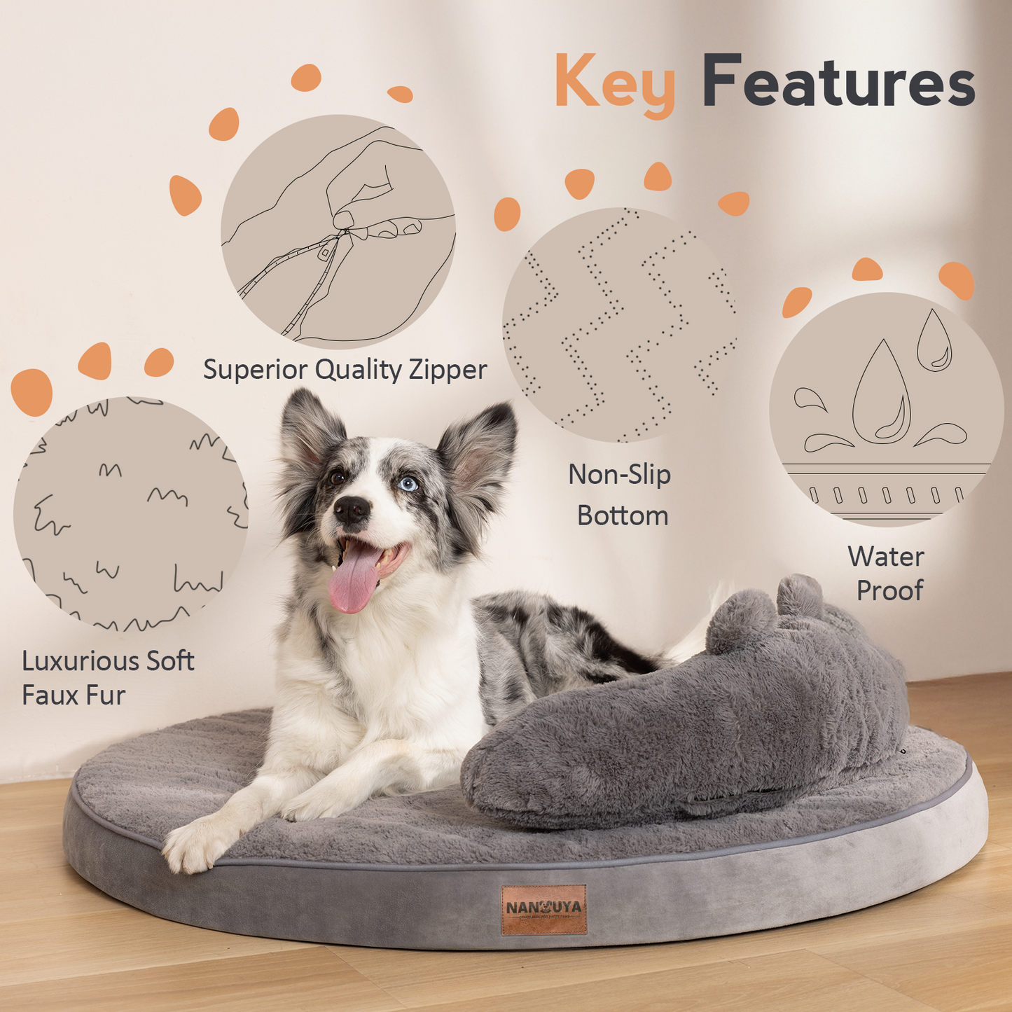 Round Dog Bed with Pillow